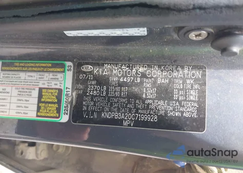 2012 Kia Sportage Lx z USA, uszkodzony, nr VIN KNDPB3A20C7199928